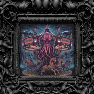 Carousel of Cthulhu 2 Cross Stitch Pattern Witchy Spooky Gothic Goth Occult Halloween Creepy Dark Horror Haunted Carousel Amusement Park