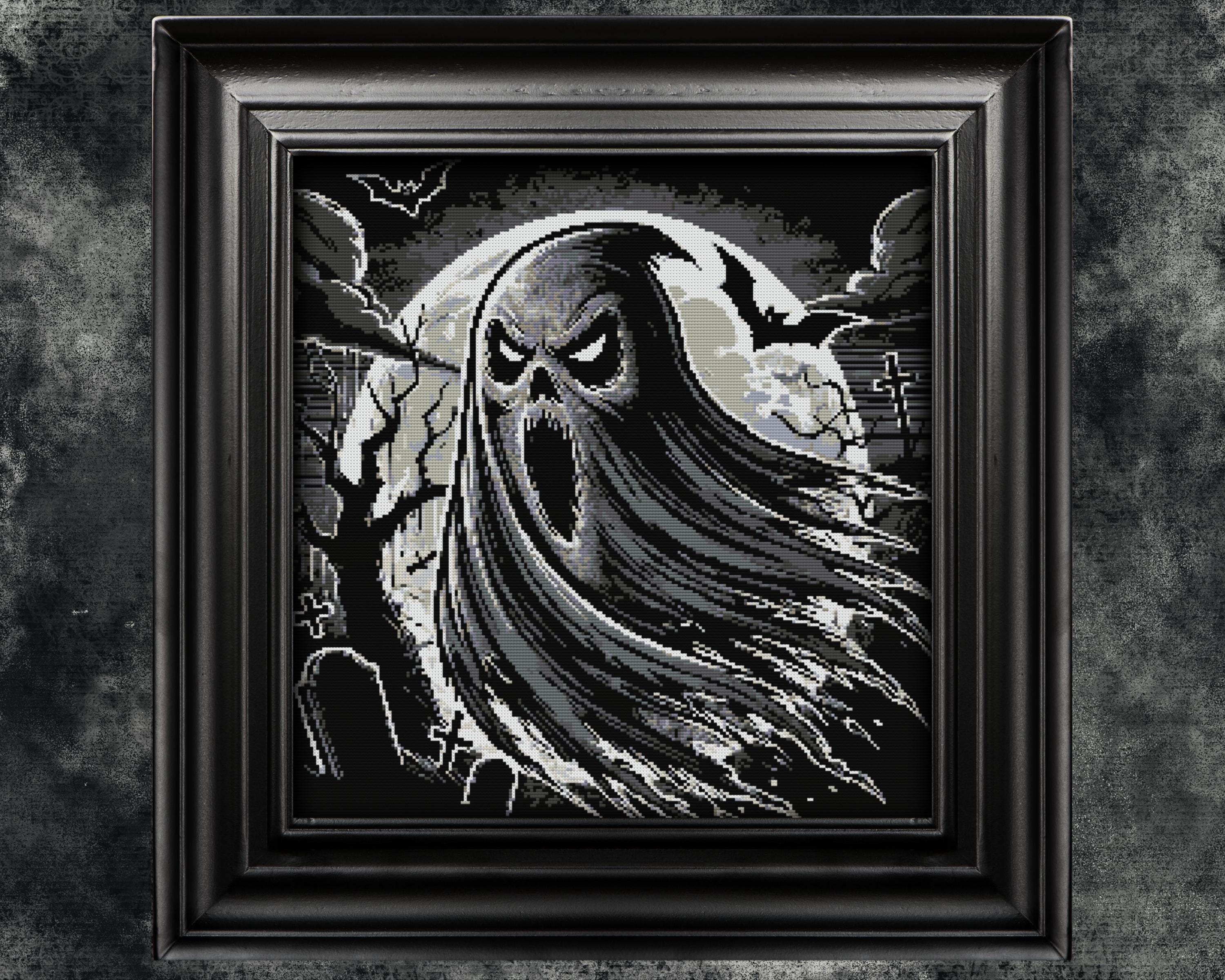 Scary Ghost Cross Stitch Pattern: Halloween Horror Cemetery (instant ...