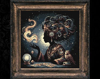 Gothic Witch & Owl Cross Stitch Pattern (PDF Pattern)
