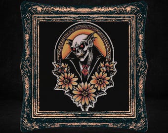 Patrón de punto de cruz de vampiro Nosferatu, terror floral gótico (patrón en PDF)