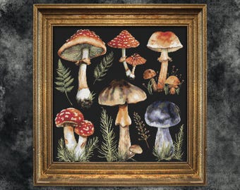 Watercolor Mushrooms Cross Stitch Pattern Woodland Forest Cross Stitch Easy PDF Nature Embroidery Instant Download DIY Craft Full Coverage