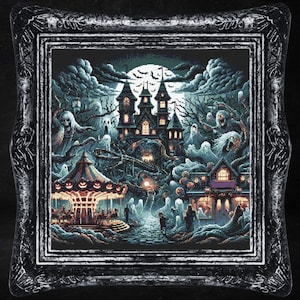 Horror Carnival 2 Cross Stitch Pattern Witchy Spooky Gothic Goth Occult Halloween Creepy Dark Horror  Haunted Carousel Amusement Park