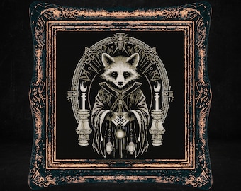 Satanic Raccoon Woodcut Cross Stitch Pattern, Halloween Goth Decor