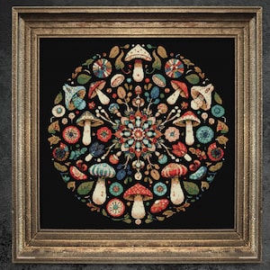 Mandala Mushrooms Cross Stitch Pattern Cottagecore Nature Flowers Woodland Forest  Whimsical PDF Instant Download Xstitch