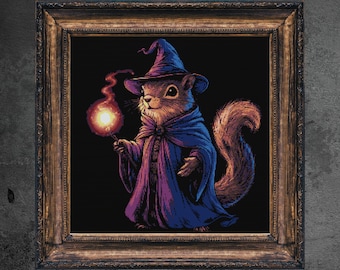 Wizard Squirrel Cross Stitch Pattern, Gothic Halloween Decor (PDF Pattern)