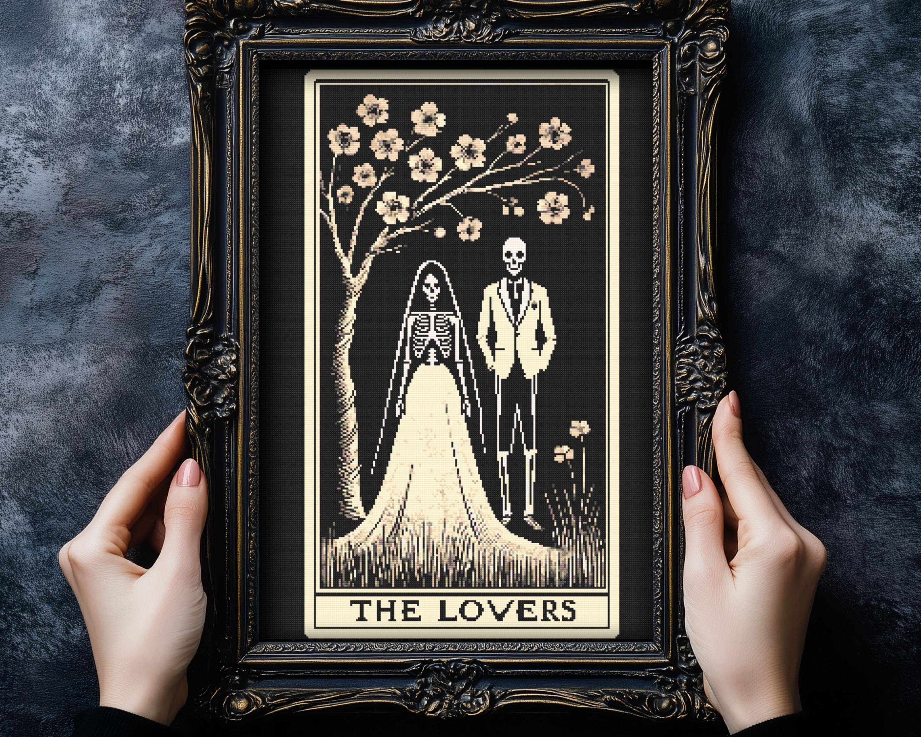 Skeleton Wedding Cross Stitch Pattern Halloween Horror Valentine's Day Skull Creepy Spooky Dark The Lovers Gothic Bride And Groom