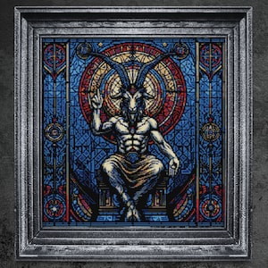 Baphomet Cross Stitch Pattern Gift for Halloween Horror Creepy Satanic Devil Demon Lucifer Gothic Spooky Dark Creepy Full Coverage Digital