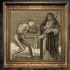 Death and The Abbes Cross Stitch Pattern Gift for Halloween Horror Creepy Gothic Woodcut Cross Stitch Pattern Instant Download Digital PDF
