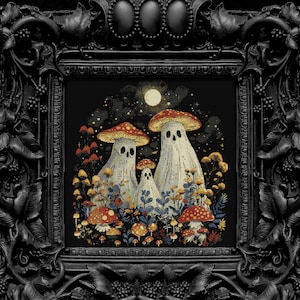Cottagecore Mushrooms Ghosts Cross Stitch Pattern Woodland Forest Cross Stitch Easy PDF Nature Embroidery Instant Download DIY Craft