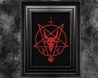 Baphomet Pentagram Cross Stitch Pattern, Gothic Satanic Design (PDF)