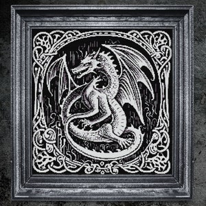 Dragon Woodcut  Cross Stitch Pattern Gift for Halloween Horror Witchccraft Cemetry Gothic Cross Stitch Pattern Full Coverage
