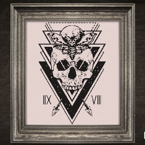 Skull Moth Cross Stitch Pattern Gift for Goth X-Stitch Witchy Spooky Horror Cross Stitch Halloween Cross Modern Death Head Hawk Moth