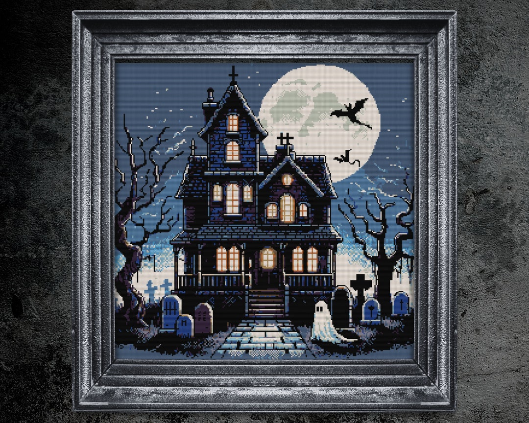 Haunted House Cross Stitch Pattern: Gothic Halloween Design (PDF ...