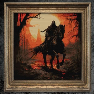 Horseman of the Apocalypse Cross Stitch Pattern Gift for Halloween Horror Witchccraft Sleepy Hollow Gothic Cross Stitch Pattern