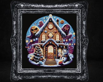 Spooky Gingerbread House Cross Stitch Pattern (Digital Download)