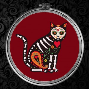 死者の日 猫 クロスステッチ パターン 不気味な恋人へのギフト ゴス X ステッチ スカル クロスステッチ チャート モダン クロスステッチ ハロウィーン X ステッチ