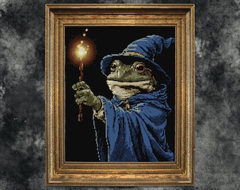 Enchanting Frog Witch Cross Stitch Pattern Spooky Halloween Decor Gothic Witchy Dark Occult Modern Creepy Magician Frog - PDF xstitch