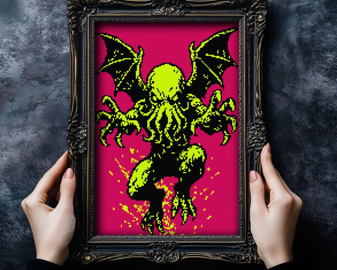 Cthulhu Rising Cross Stitch Pattern: Glow in the Dark, Neon Gothic (PDF ...