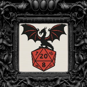 Dragon Dice 3 Cross Stitch Pattern Flying Dragon Fantasy D20 DnD Modern Cross Stitch Gift for Gamers  Nerdy Craft Lovers Geeky FRP PDF