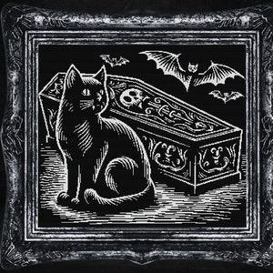 Black Vampire Cat and Coffin Cross Stitch Pattern Gift for Halloween Horror Witchcraft Bat Creepy Spooky Dark Wiccan Occult Gothic