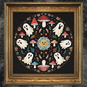 Cottagecore Mandala Ghosts and Mushrooms Cross Stitch Pattern Nature Woodland Forest  Whimsical PDF Instant Download Xstitch