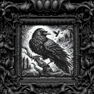 Woodcut Raven With Dracula&#39;s Castle Cross Stitch Pattern Halloween Horror Witchcraft Creepy Spooky Dark Wiccan Occult Gothic