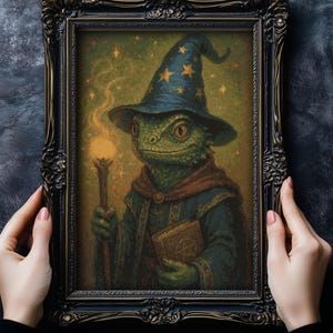 Wizard Lizard Cross Stitch Pattern Spooky Halloween Decor Gothic Witchy Dark Occult Modern Creepy Witch Animal Magician Cat- PDF xstitch