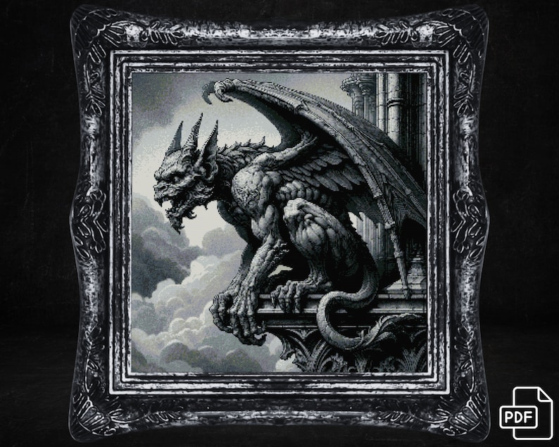The Gargoyle Cross Stitch Pattern Gift for Halloween Horror Creepy ...