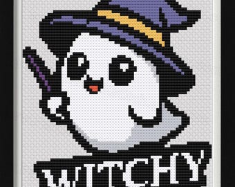 Witchy Ghost Cross Stitch Pattern, Snarky Halloween (PDF Pattern)