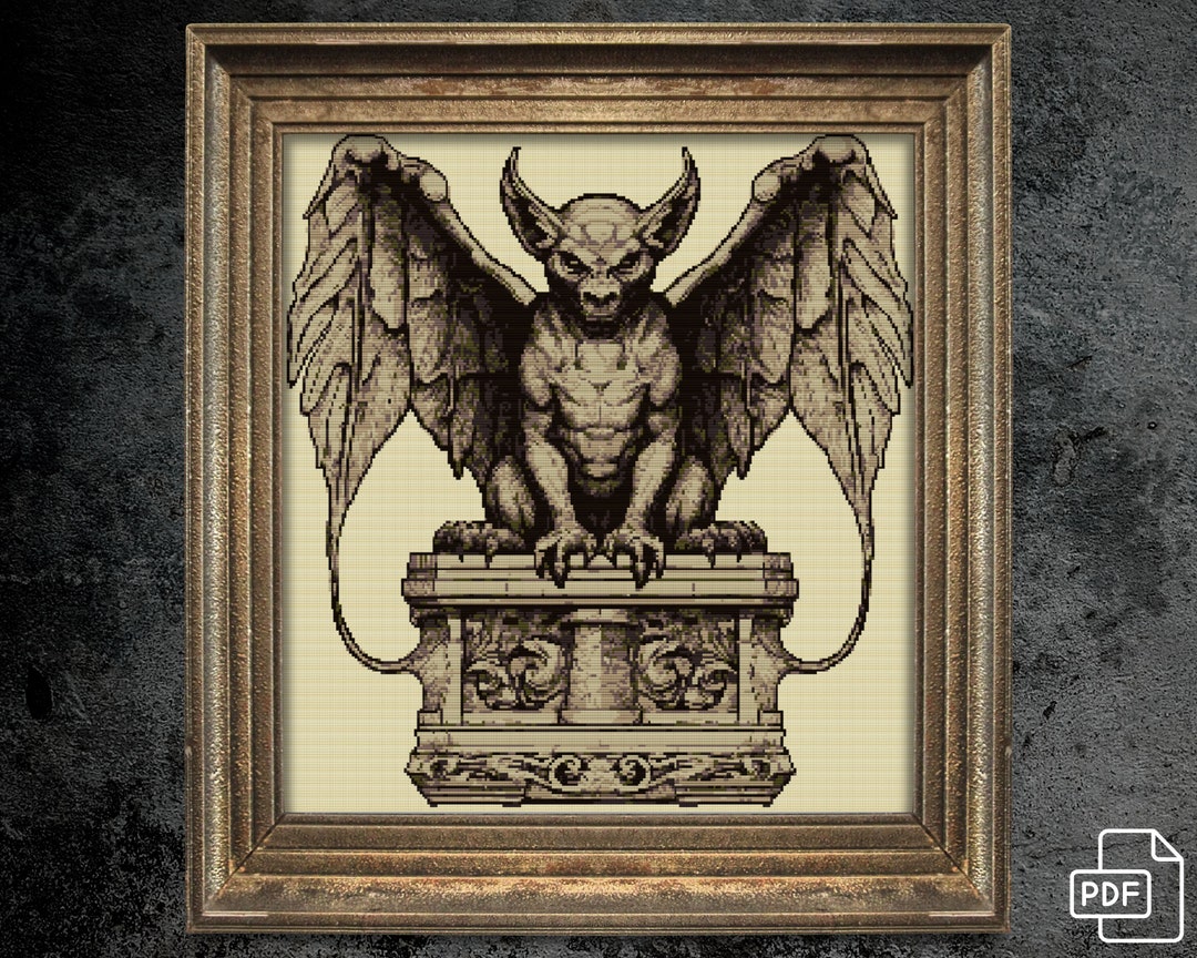 Gargoyle Cross Stitch Pattern Gift for Halloween Horror Creepy Gothic ...
