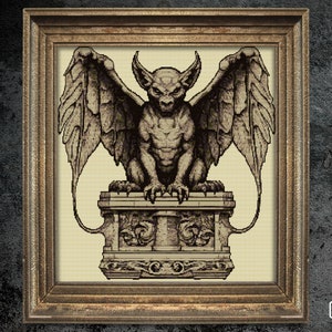 Gargoyle Cross Stitch Pattern Gift for Halloween Horror Creepy Gothic Woodcut Blackwork Cross Stitch Pattern Instant Download Digital
