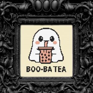 Boo-Ba Tea Ghost-kruissteekpatroon, Snarky Kawaii (pdf-download)