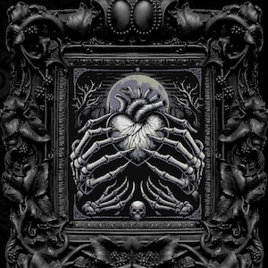 Creepy Hearth and Skeleton Cross Stitch Pattern Skull Gift for Halloween Horror Witchy Witchcraft Occult Spooky Gothic Modern Full Coverage