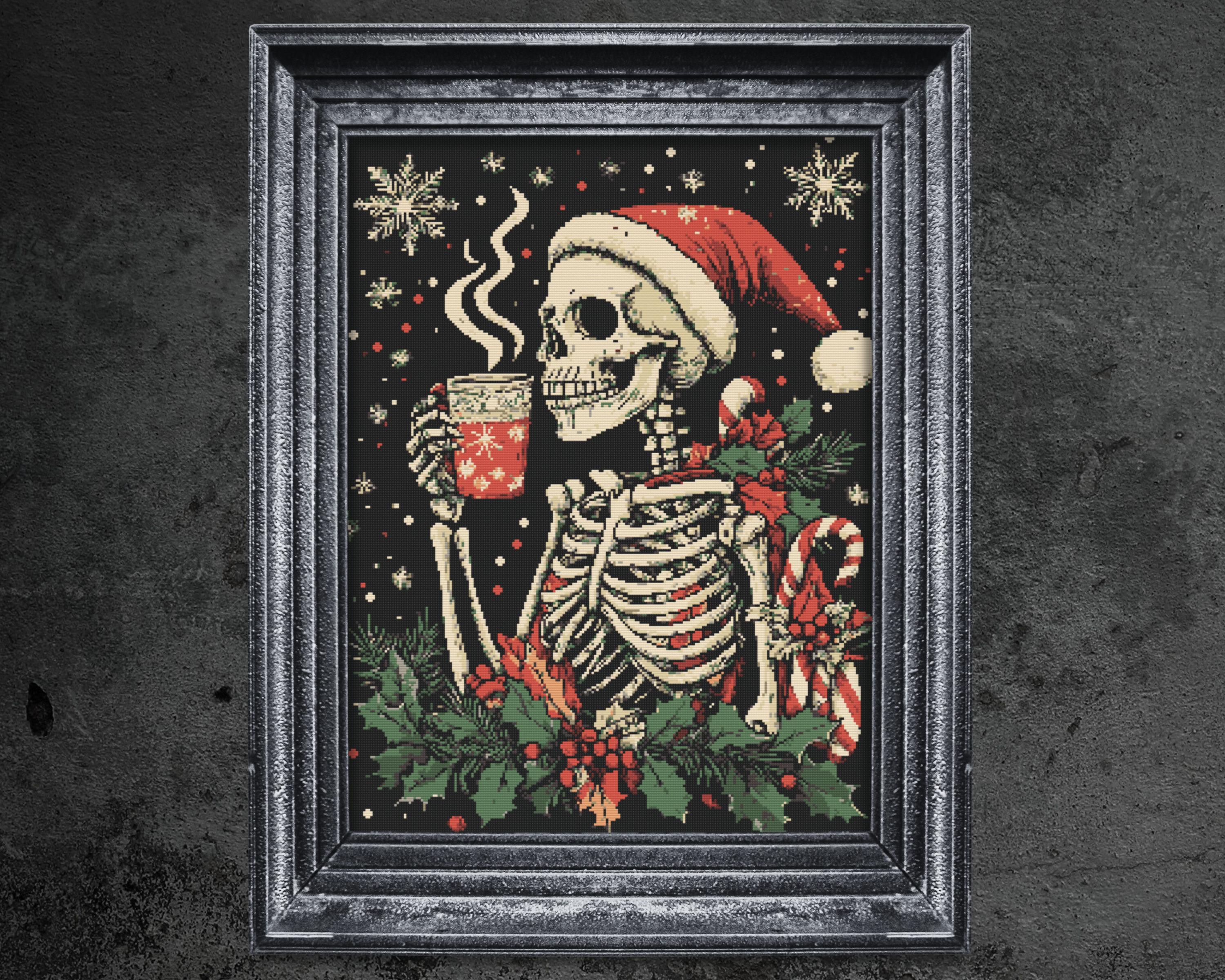 Christmas Skeleton Cross Stitch Pattern Halloween Horror Yule Xmas ...