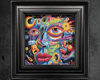 Psychedelic Face Cross Stitch Pattern, Trippy Abstract Art (PDF)