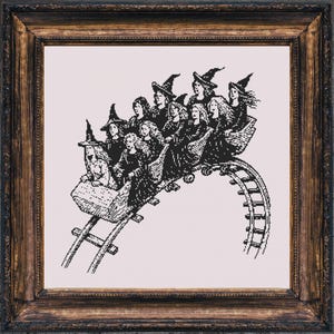 The Hexpress Cross Stitch Pattern Gift for Halloween Horror Witches Funny Black & White Spooky Gothic Woodcut Modern Monochrome XStitch