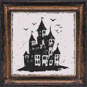Woodcut Dracula&#39;s Castle Cross Stitch Pattern, Gothic Halloween (PDF Pattern)