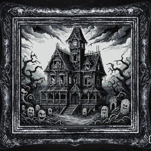 Haunted House Cross Stitch Pattern Witchy Spooky Gothic Woodcut Occult Halloween Creepy Horror Dark Wiccan Modern Xstitch