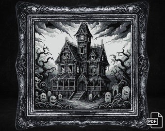 Haunted House Cross Stitch Pattern, Gothic Horror (PDF Pattern)