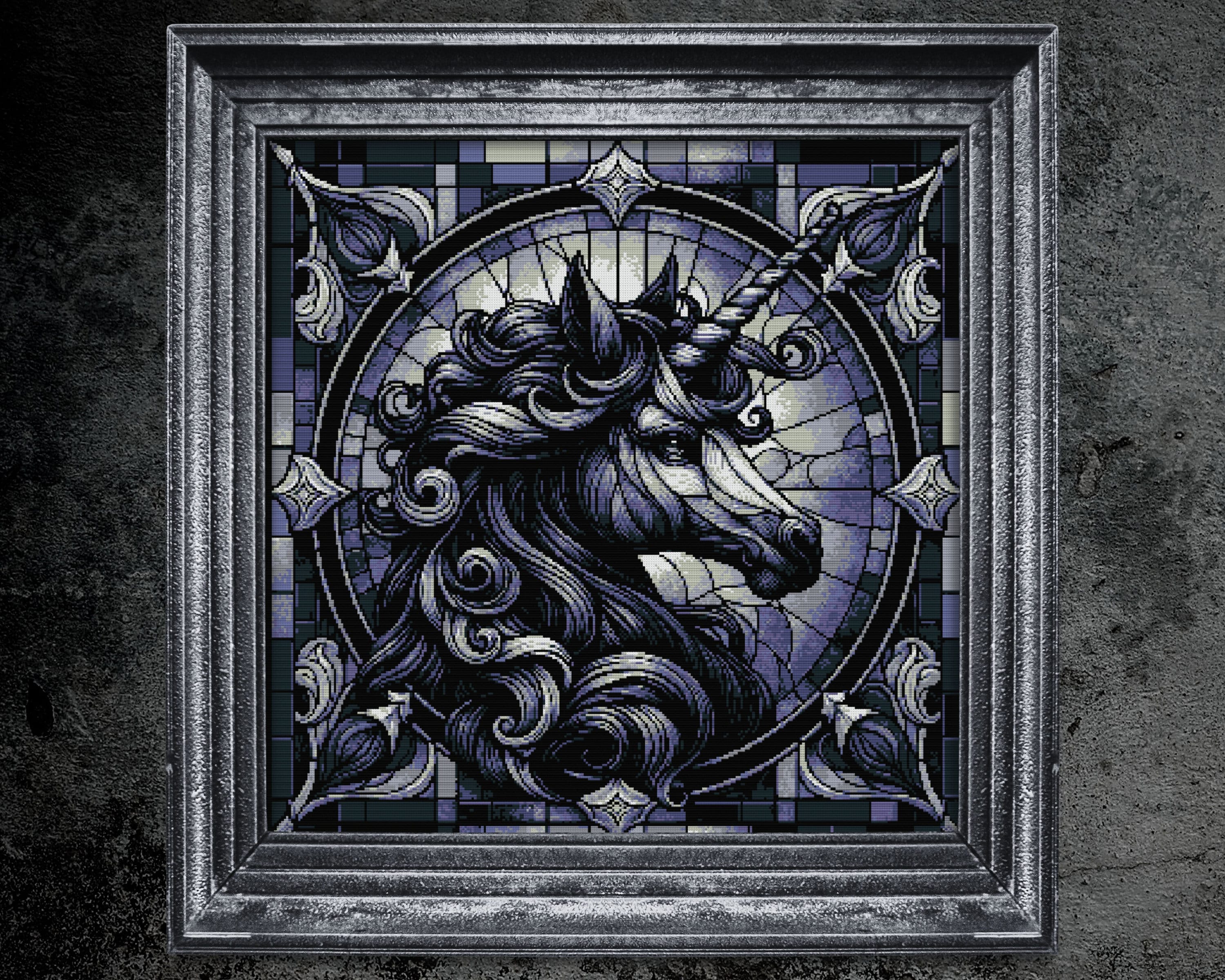 Stained Glass Unicorn Cross Stitch Pattern, Gothic Halloween