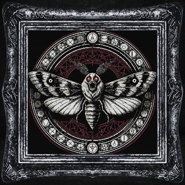 Satanic Wiccan Moth Cross Stitch Pattern Gift for Halloween Horror Witchcraft Creepy Spooky Dark Wiccan Occult Gothic
