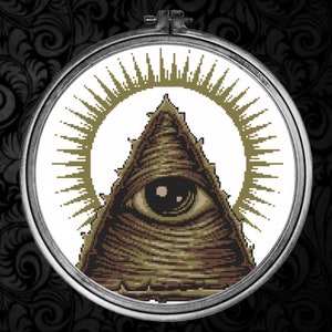 Masonic Eye Cross Stitch Pattern | Halloween, Horror Skulls, Witchccraft, Creepy,Crow | Gothic, Illumunati | Instant Download Digital PDF