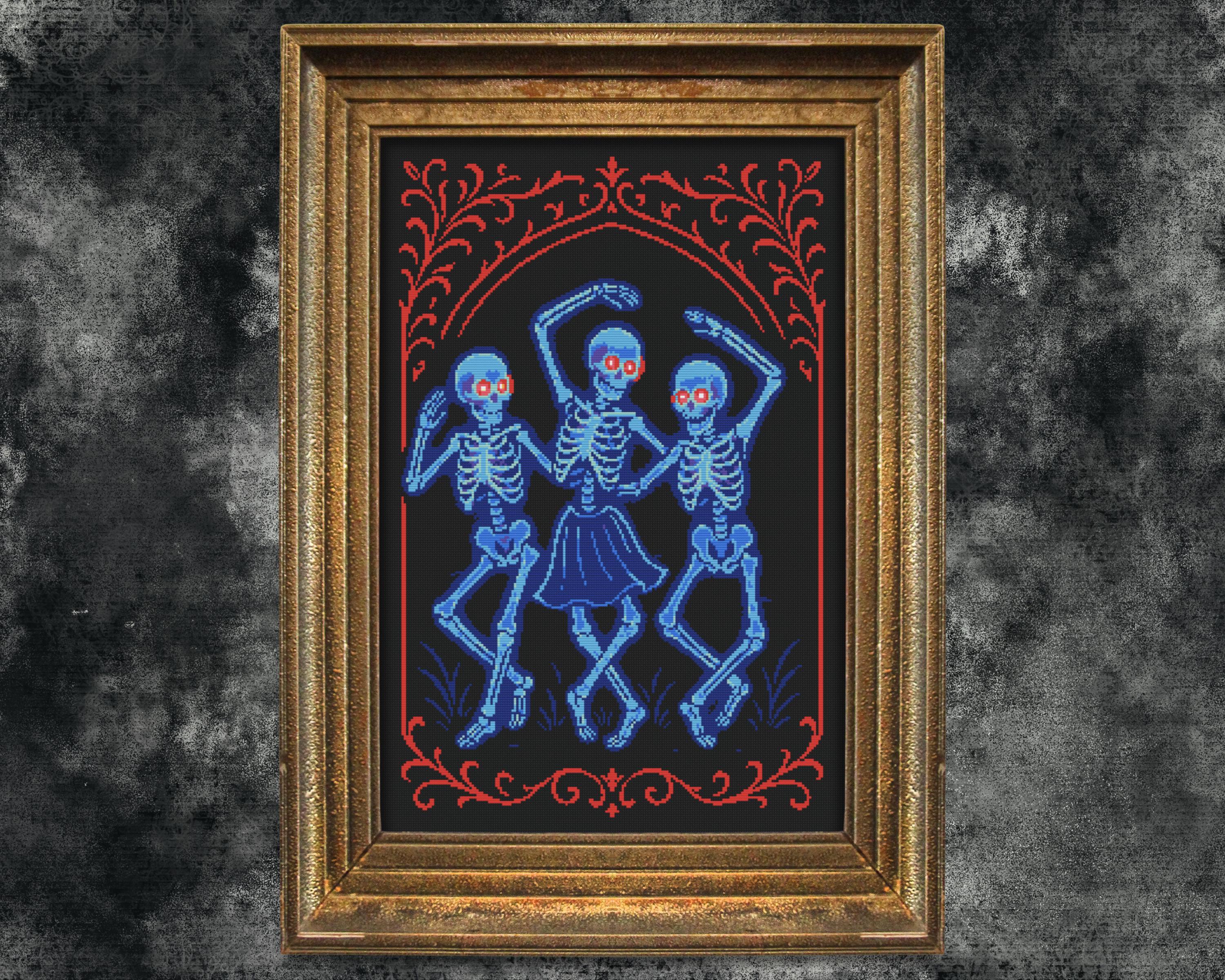 Glow Dancing Skeleton Cross Stitch Pattern Gift for Halloween Neon ...