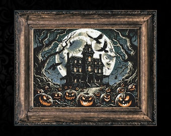 Gothic Haunted House Cross Stitch Pattern: Spooky Halloween Design (PDF Pattern)