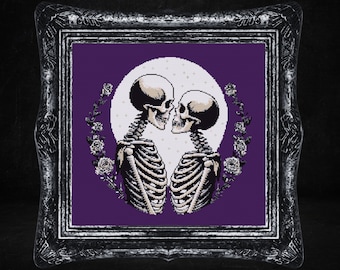 Skeleton Lovers Cross Stitch Pattern, Gothic Romance (Digital PDF)