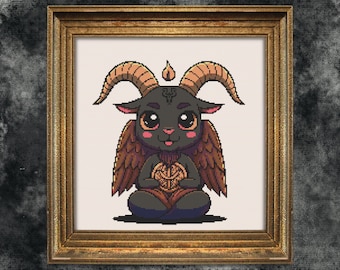 Kawaii Baphomet Cross Stitch Pattern, Gothic Horror (PDF Digital)