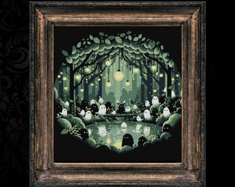 Halloween Geister Kreuzstich Stickmuster Halloween Horror Waldgeister Kürbisse Hexerei gruselig lustig Sofort Download