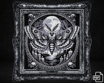 Gothic Moth & Full Moon Cross Stitch Pattern (PDF Pattern)
