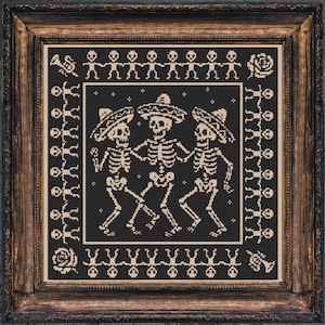 Tanzende Skelette und Aliens Kreuzstich Muster Geschenk für Halloween Creepy Lustig Gruselig Danse Macabre Gothic Witchy Modern Xstitch PDF