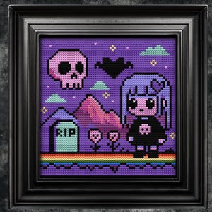 Pastel Goth Pride Cross Stitch Pattern Kawaii Mini Rainbow LGBT Easy Halloween Skull Gothic Counted Stitch Pattern Instant Download PDF